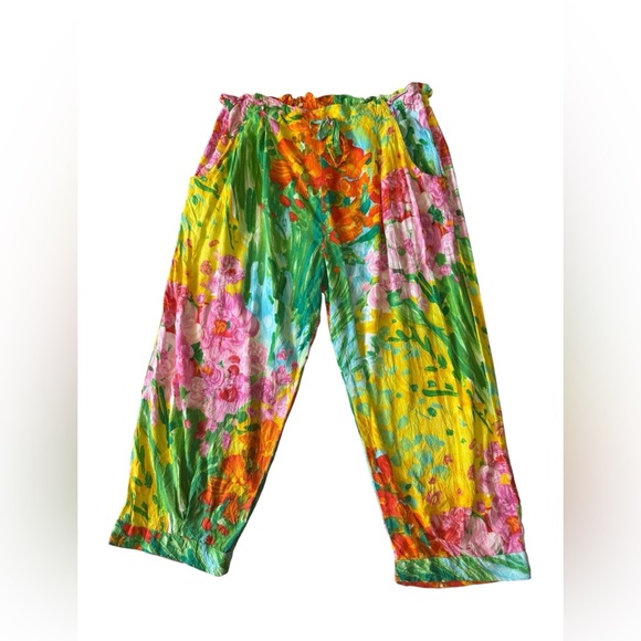 JAMS WORLD - Vintage Pants Womens Wide Leg Crop Floral Tropical bouquet burst - Picture 1 of 8